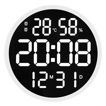 10 или 12-дюймовые большие цифровые светодиодные настенные часы-будильник с календарем, интеллектуальным термометром яркости, влажности, температуры.Современный домашний декор