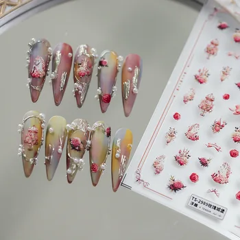 1шт Японские 5D Наклейки Для Ногтей Модные Цветочные Наклейки Для Дизайна Ногтей Kawaii Мультфильм Динозавр Слайдеры Маникюр Украшения Для Ногтей Советы