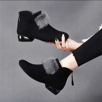 2023 Зимние Меховые Сапоги Женские Замшевые Зимние Ботинки На Низком Каблуке Теплая Меховая Обувь для Женщин Модные Короткие Сапоги Zapatos De Mujer