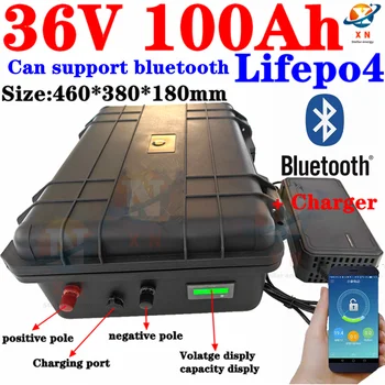 36V 100AH lifepo4 литиевая батарея с Bluetooth BMS для электрического трехколесного велосипеда мощностью 3500 Вт, ИБП, велосипед, скутер, лодка + Зарядное устройство 10A