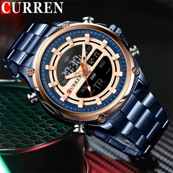 CURREN Спортивные мужские часы Лучший бренд класса люкс в военном стиле, деловые светодиодные мужские часы, синие кварцевые цифровые мужские наручные часы из нержавеющей стали 8404