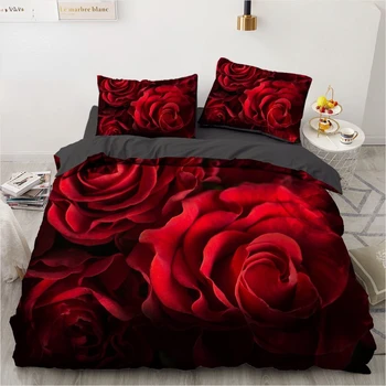 Dream NS Красная Роза 3D Цветочный Пододеяльник Комплект Постельных Принадлежностей Цветочное Постельное Белье Двуспальная Простыня Стеганое Одеяло Летнее Одеяло King Size