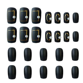 ELECOOL Новые 24 шт. черных матовых накладных ногтей, пластырь для нейл-арта со специальным клеем для ногтей, искусственные ногти со стразами Высокого качества