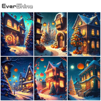 EverShine 5D DIY Алмазная мозаика Дом, сосна, вышивка, Снежные зимние пейзажи, Алмазная живопись, Тыква, подарок ручной работы на Хэллоуин