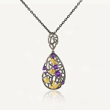 GEM'S BALLET, Ожерелья из натурального аметиста Secret Garden, Оригинальный дизайн, Подвеска в виде капли воды из диопсида стерлингового серебра 925 пробы для женщин