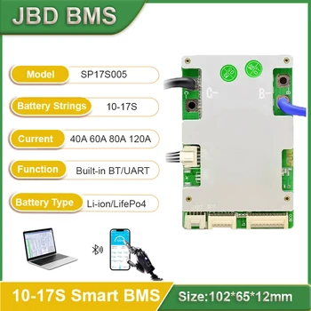 JBD BMS 10S 12S 13S 14S 15S 16S 17S Литий-ионный Lifepo4 Smart BMS UART 20A 40A 60A 80A 120A Встроенный BT Для литиевых батарей 18650