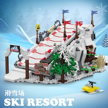 Loz Creative Winter Ski Resort Building Block MOC, наборы для сборки из мелких частиц, Друзья, Лыжный парк, игрушки-головоломки для детей, подарки для взрослых