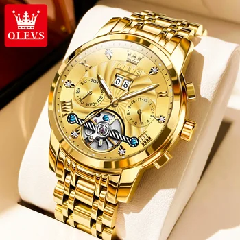 OLEVS Часы от ведущего бренда для мужчин, автоматические механические мужские часы, водонепроницаемые мужские наручные часы со скелетом из нержавеющей стали, подарки