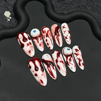 XXIU Pure Handmade Nails Press on Full Cover Профессиональные Ногти Кровавая Мэри Темная Ниша Хэллоуин Нейл-арт Патчи Накладные Ногти