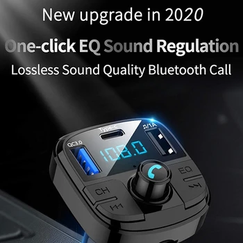 Автомобильный FM-передатчик Bluetooth 5.0, автомобильный MP3-плеер, быстрое зарядное устройство с двумя USB 3.0, беспроводной адаптер, Аудиоприемник громкой связи