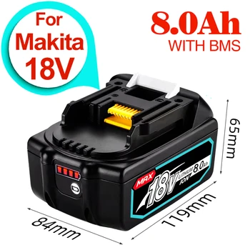 Аккумуляторная Батарея 18V 6.0 8.0Ah Для Электроинструментов Makita со Светодиодной Литий-ионной Заменой LXT BL1860 1850 18 v 9 A 6000 mAh