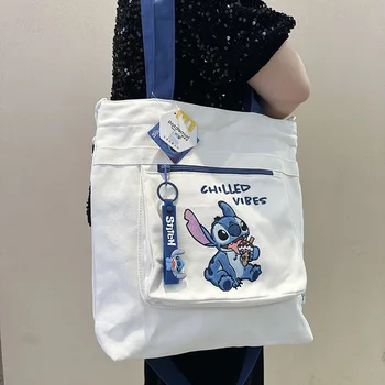 Аниме Disney Stitch Холщовая сумка Kawaii Stitch большой емкости студенческие мультяшные ручные сумки через плечо Сумка-тоут для женщин и девочек
