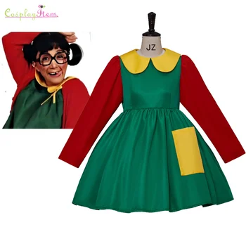 (В наличии) Комедийный Фильм La Chilindrina косплей костюм платье Женское Плиссированное Красно-Зеленое платье Веселое Платье На Хэллоуин Карнавальный Наряд