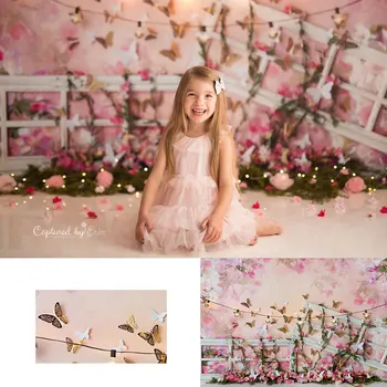 Весенние фоны для фотосъемки с трепещущими бабочками, декоры для фотосессий с изображением детского торта, фоны для студий для девочек и взрослых