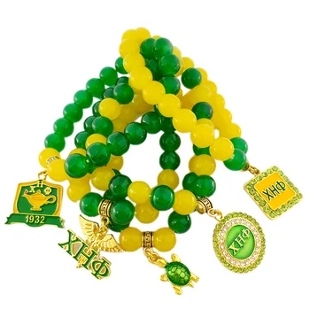 Греческое женское женское общество ручной работы, желто-зеленый эластичный браслет с буквенным шармом из стеклянных бусин, модные украшения
