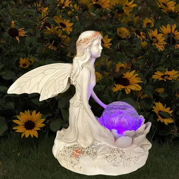 Девушка-цветочная фея, солнечный декор, сад, ландшафтные огни во дворе, Сказочный сад, статуя солнечного Ангела для декора газона, патио, крыльца
