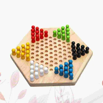 Деревянная игра в китайские шашки с колышками, традиционные шестиугольные шашки, обучающая игра для развития мозга родителей (цветной журнал)