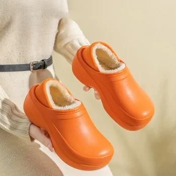 Женская водонепроницаемая зимняя теплая обувь, минималистичные сабо с подкладкой из искусственного меха, женская обувь