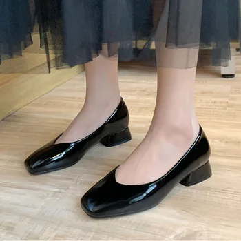Женская обувь для карьеры из японской кожи, лоферы с v-образным вырезом и открытым носком для знаменитостей, однотонная противоскользящая рабочая обувь с квадратным носком, размер 44