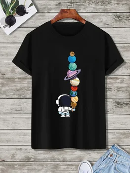 Женская футболка из полиэстера с мультяшным принтом астронавта и планеты, бестселлеры, Модная женская летняя футболка с короткими рукавами