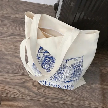 Женская холщовая сумка-тоут, сумка через плечо с принтом Шекспира, сумки для покупок большой емкости, Женские сумки для покупок из хлопчатобумажной ткани