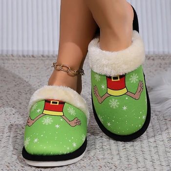 Женские и мужские милые пушистые домашние тапочки, нескользящие зимние тапочки, зимняя теплая модная уютная обувь, Мягкие тапочки Санта-Клауса для помещений