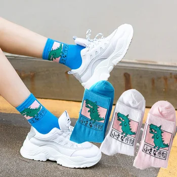 Женские носки с рисунком динозавра из корейского мультфильма, милые носки, спортивные носки в стиле Лолиты, студенческие спортивные чулки, носки