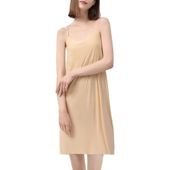 Женское бесшовное однотонное платье-комбинация, летняя Мягкая ночная рубашка с регулируемым ремешком, облегающее тонкое платье Миди, Нижнее платье, майка, одежда для отдыха