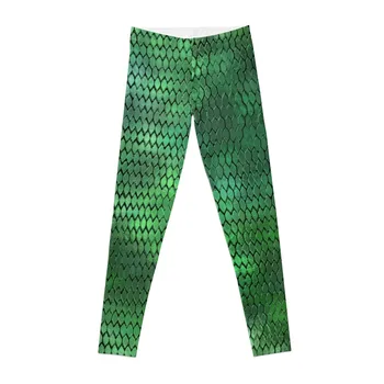 Зеленые Металлические Леггинсы с чешуей Дракона, леггинсы для женщин, Женские брюки, Леггинсы для фитнеса, одежды для йоги
