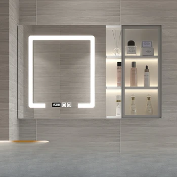 Интеллектуальный зеркальный шкаф для ванной комнаты, настенный, с подсветкой и защитой от запотевания, туалетное зеркало для ванной комнаты, массив дерева с ящиками для хранения r