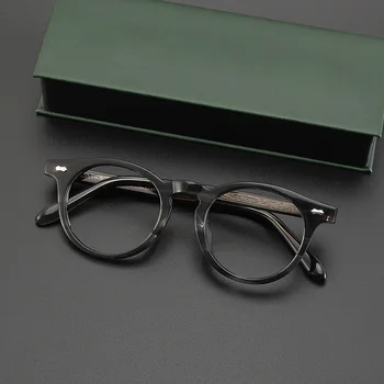 Классические Ретро Ацетатные очки ручной работы в грушевидной оправе в японском и корейском стиле, очки для близорукости по рецепту, Черный T505