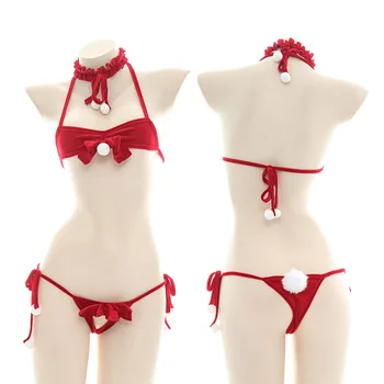 Комплект сексуального нижнего белья, красное рождественское подарочное платье, сексуальная женская пижама на бретельках, косплей горничной
