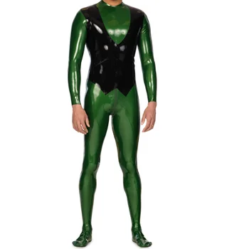 Латексная Резина Gummmi Зеленый Черный Лоскутный Комбинезон гоночный костюм ролевая игра вечеринка ручной работы 0,4 мм XS-XXL Высокий комфорт