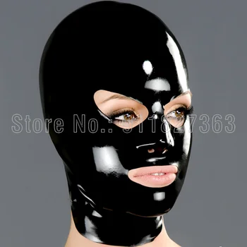 Латексный капюшон ручной работы, унисекс, латексная фетиш-маска с фигурными глазами, носом и ртом, резиновые капюшоны без застежки-молнии