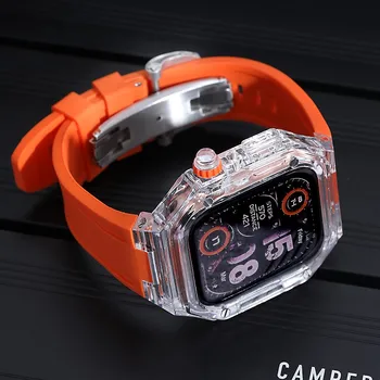 Модифицированный Ремешок для часов Apple Watch1234567s8seMetal Case Watch Watch Oak 45mm40 Glacier 41 Нержавеющая Сталь love AP44 Прозрачный Комплект 42