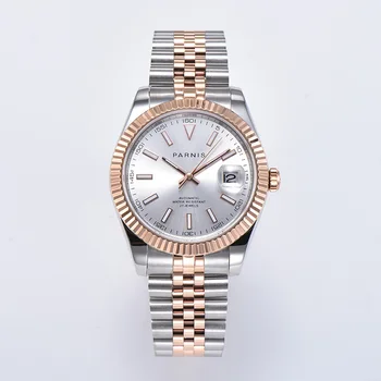 Модные мужские часы Parnis 39,5 мм из розового золота Miyota 8215 Механизм Автоматические механические мужские часы Календарь Мужские часы Подарок 2023