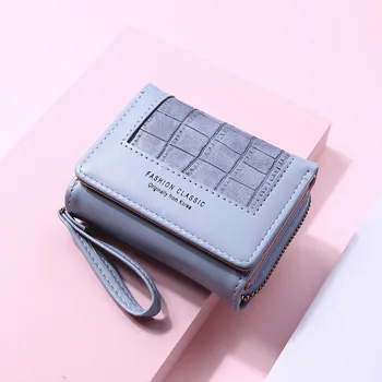 Модный женский короткий кошелек в квадратную клетку, сумки на молнии с несколькими картами большой емкости для женщин, модный текстурный 3-х кратный кошелек для монет