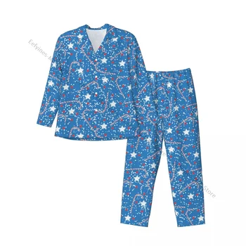Мужские пижамные комплекты, домашние костюмы, Рождественский журавль и звезды, пижамы, свободная домашняя одежда, повседневные комплекты с длинными рукавами