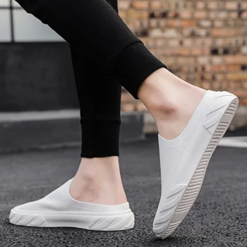 Мужские полуботинки Fly Weave с закрытым носком 2023, летняя модная дышащая обувь на плоской подошве для мужчин, легкая повседневная обувь для ходьбы без застежек