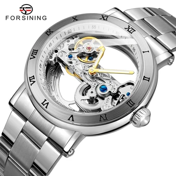 Мужские часы Forsining Classic в стиле Ретро, лучший бренд класса Люкс, Автоматические Механические часы Golden Bridge Skeleton, ремешок из нержавеющей стали