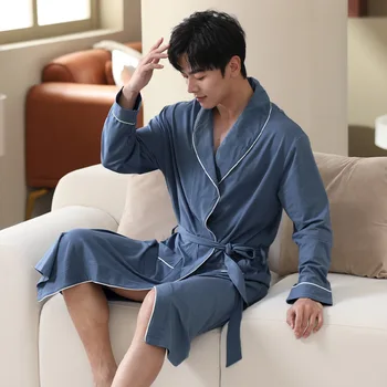 Мужской халат, мужской повседневный халат, весенне-осенняя ночная рубашка, пижамы из модального хлопка, приятная для кожи удобная одежда для отдыха