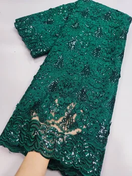 Нигерийская кружевная ткань с пайетками для свадьбы 2021 Высококачественная вышивка, тюлевое кружево, Французское сетчатое кружево, Африканская кружевная ткань, 5 ярдов