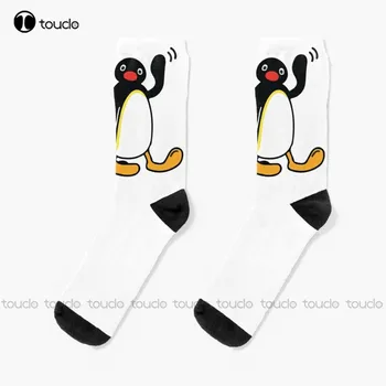 Носки Pingu Мужские Черные Носки Персонализированные Пользовательские носки Унисекс для взрослых подростков и молодежи с цифровой печатью 360 ° Рождественский подарок Забавный носок