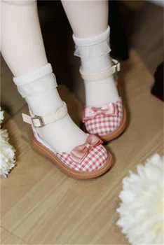 Обувь BJD Подходит для кукольных сандалий 1/4 дюйма, мягкая подошва, бант, верх из клетчатой ткани