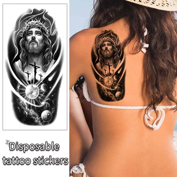 Одноразовая наклейка с татуировкой Бог Монстр Иисус Черный Набор татуировок для переноса воды Водонепроницаемые Руки Ноги Спина для мальчиков и девочек Любовник