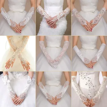 Оптовые Свадебные Аксессуары Свадебные Кружевные Перчатки По Локоть Для Женщин Невесты С Пальчиком Vestidos De Novia Femeninos Accesorios De Bod