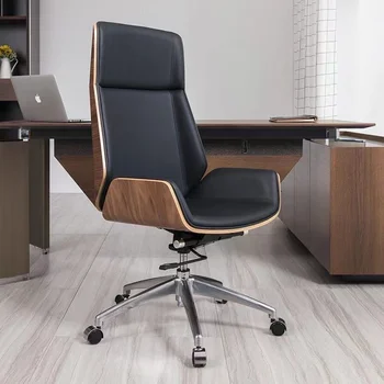Офисный компьютерный стул с высокой спинкой из гнутого дерева, вращающийся, Офисная мебель из кожи из микроволокна, Кожаное кресло для домашних конференций
