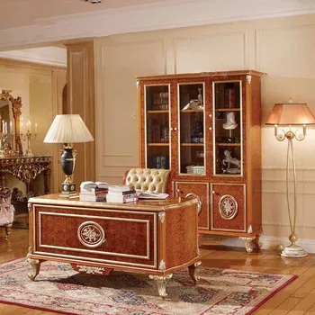 Письменный стол из массива дерева, кресло для отдыха, европейская вилла, элитный книжный шкаф на заказ, спальня