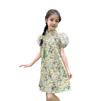 Платье для девочек с цветочным рисунком, вечернее платье для девочек, Летние детские платья, одежда в китайском стиле для девочек 6, 8, 10, 12, 14