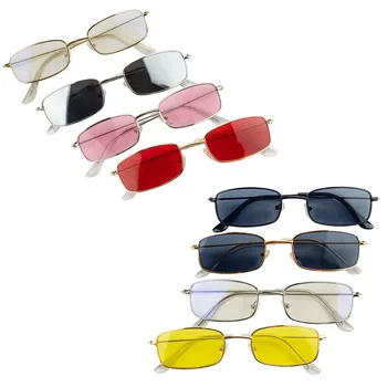 Прямоугольные солнцезащитные очки ярких цветов, ретро маленькие овальные женские очки, брендовые оттенки, металлическая оправа, корейские модные очки